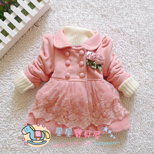 Children's clothing female child autumn and winter 2012 thickening overcoat outerwear child lace trench sweatshirt