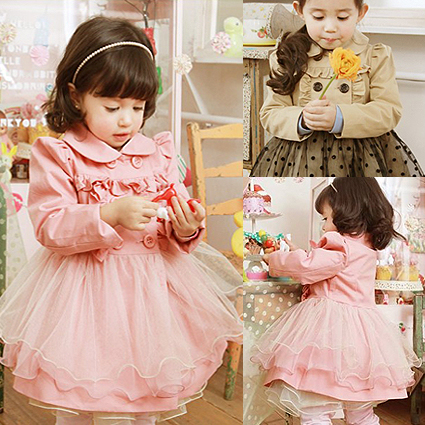Children's clothing female child autumn double breasted cake gauze child laciness outerwear trench cy3015