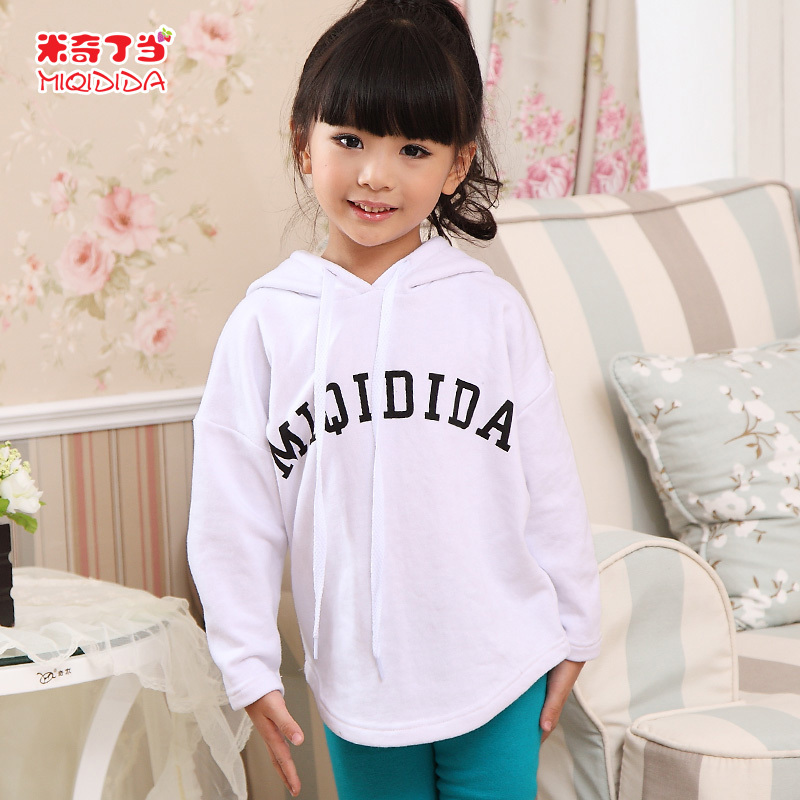 children's clothing  female child autumn long-sleeve solid color drawstring hooded sweatshirt 11038