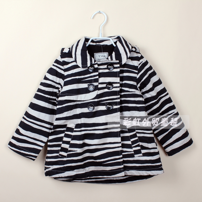 Children's clothing female child baby outerwear polar fleece fabric trench jacket 100% cotton zebra print Free shipping