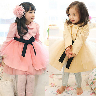 Children's clothing female child baby spring 2013 child double breasted trench outerwear overcoat h0491