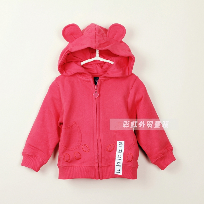 Children's clothing female child baby sweatshirt z 100% cotton loop pile ears with a hood