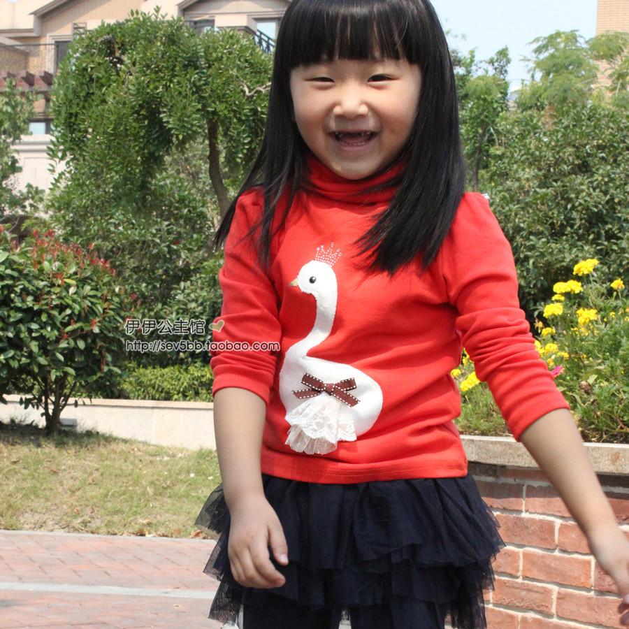 Children's clothing female child basic shirt spring and autumn little swan basic turtleneck shirt t-shirt