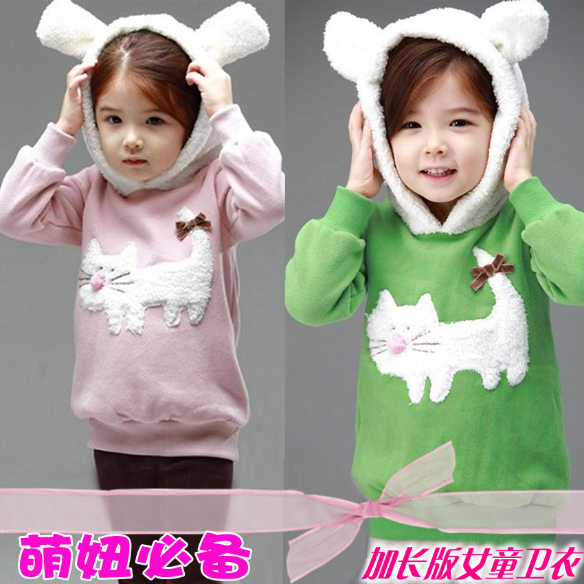 Children's clothing female child big ears cat baby sweatshirt child basic shirt thickening cy819