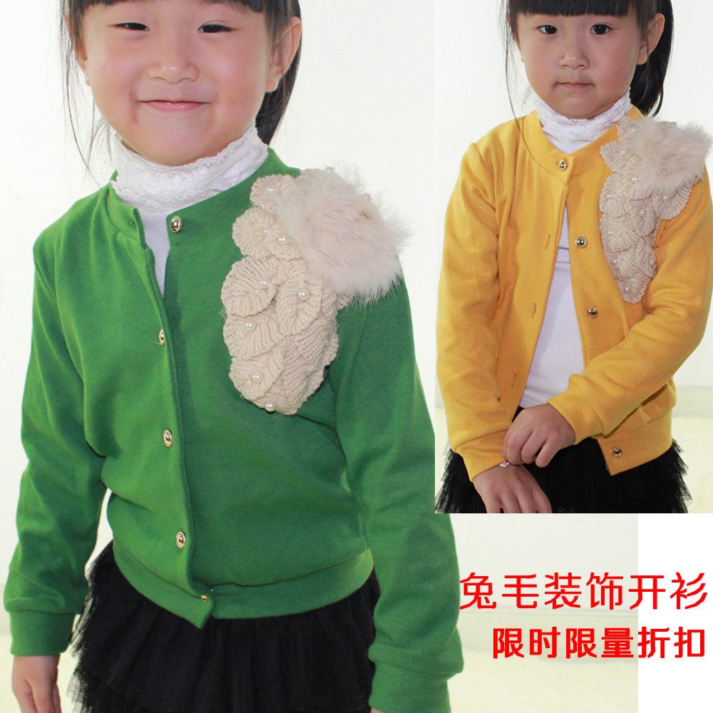 Children's clothing female child cardigan spring and autumn outerwear rabbit fur decoration