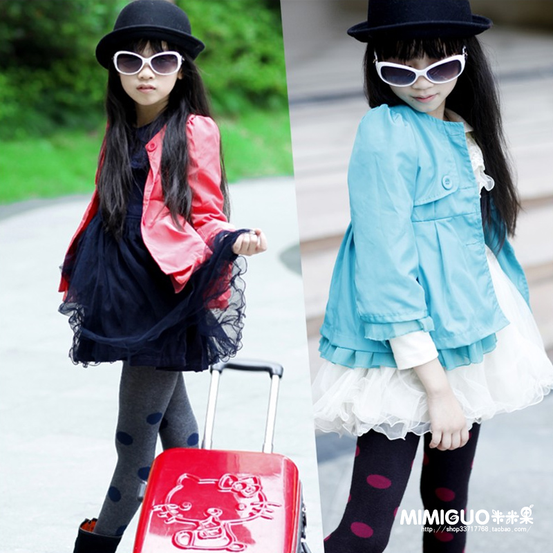 Children's clothing female child chiffon patchwork long-sleeve cute shirt trench outerwear