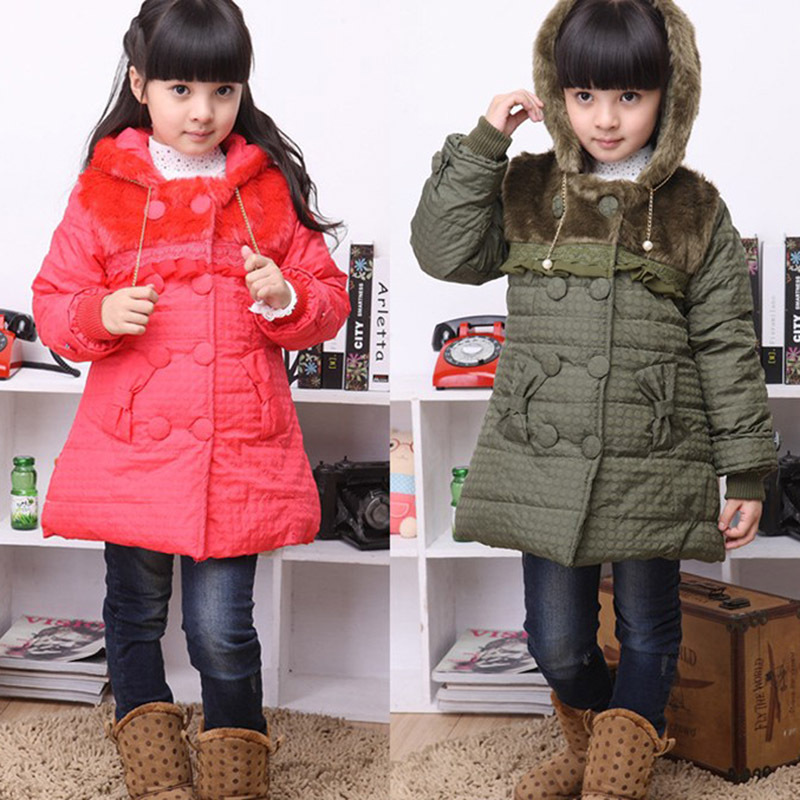 Children's clothing female child cotton clothes winter 2013 girl child cotton-padded jacket outerwear long design wadded jacket