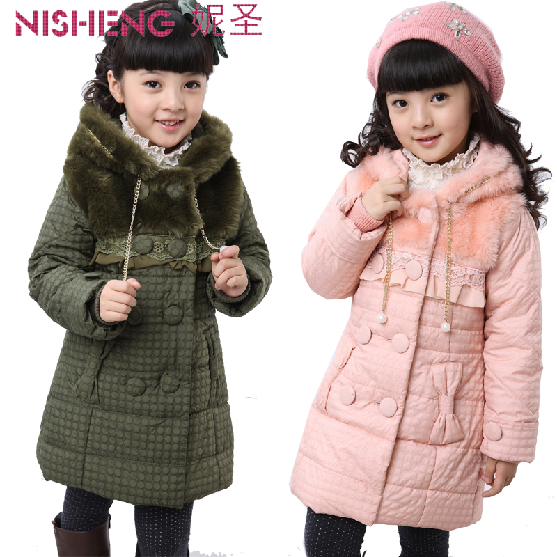 Children's clothing female child cotton-padded jacket winter child ploughboys medium-long thickening wadded jacket cotton-padded