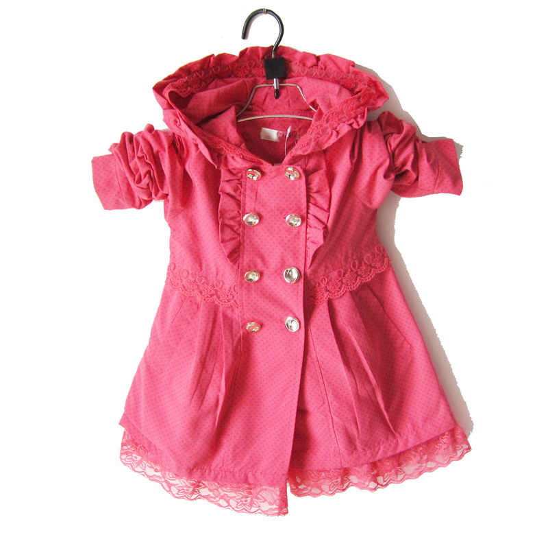 Children's clothing female child double breasted lace skirt outerwear medium-long trench thin