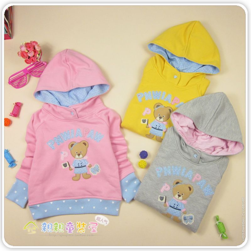 Children's clothing female child hooded pullover 100% cotton sweatshirt child casual outerwear baby 100% cotton bear hoodie