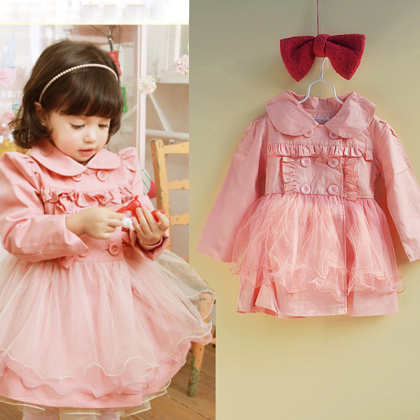 Children's clothing female child lace double breasted overcoat tulle dress outerwear ruffle trench