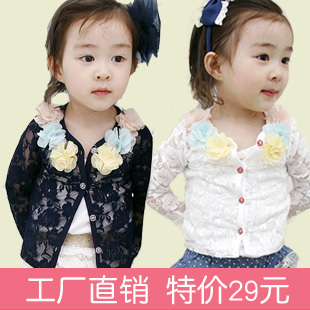 Children's clothing female child lace flower small cardigan child summer outerwear