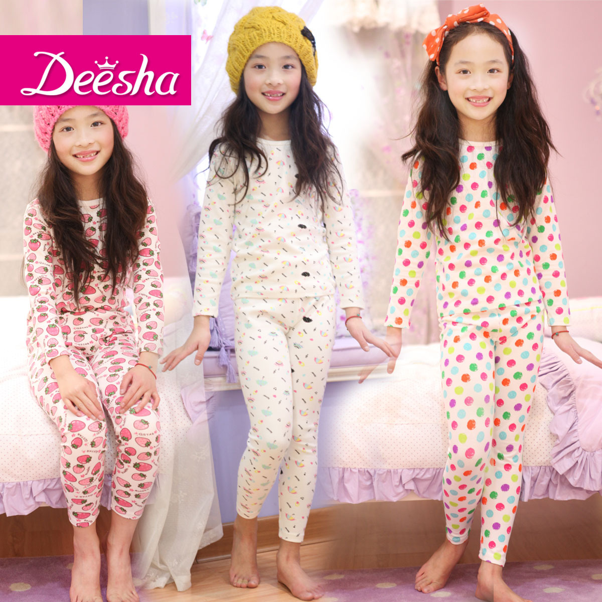 Children's clothing female child lounge sleepwear lounge girls clothing female big boy sleepwear long johns long johns set