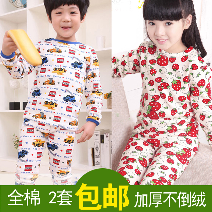 Children's clothing female child male child 2012 autumn and winter child plus velvet thickening thermal underwear set goatswool