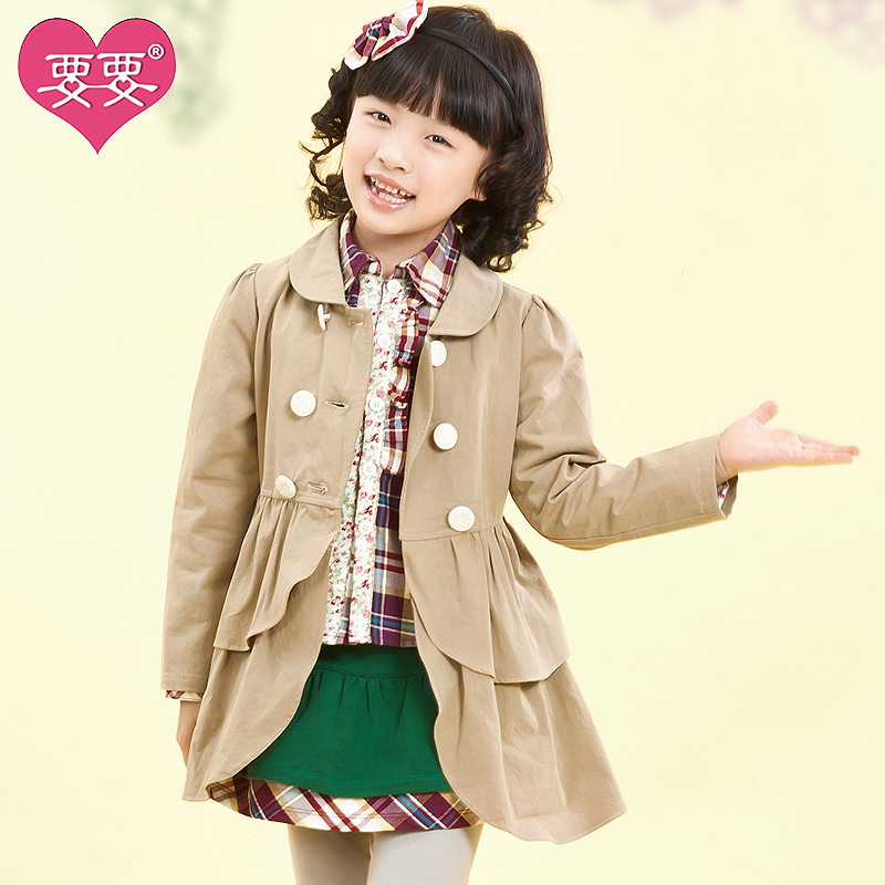 Children's clothing female child outerwear spring and autumn trench big boy cardigan 100% cotton overcoat child trench