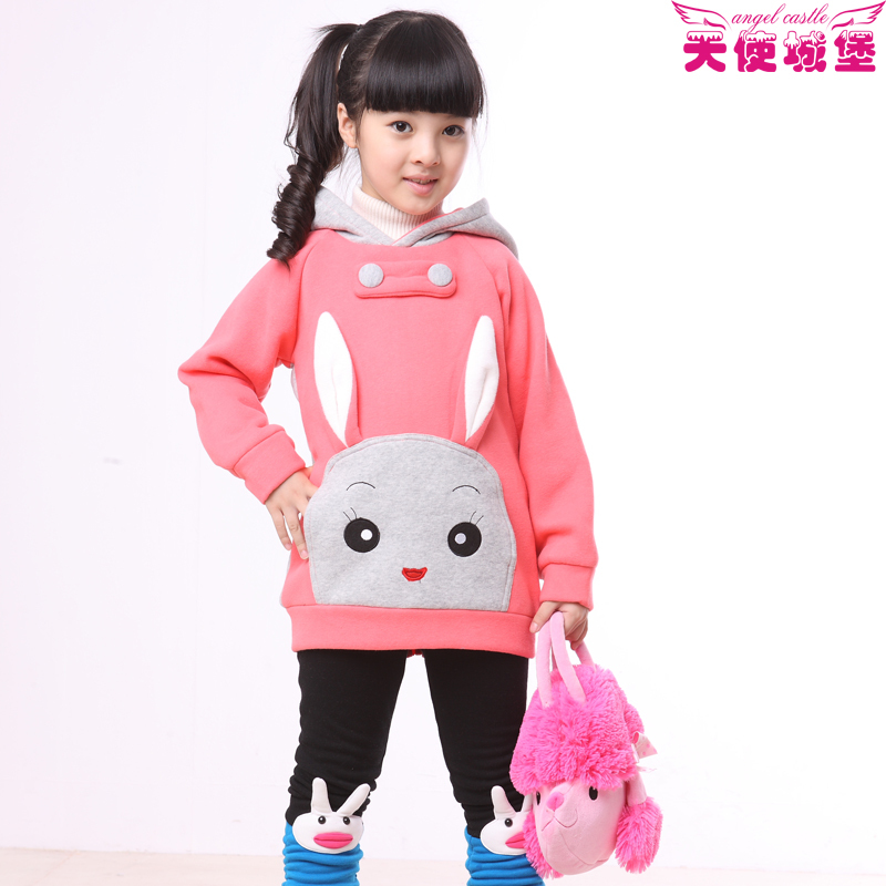 Children's clothing female child outerwear sweatshirt winter cartoon child 2012 plus velvet
