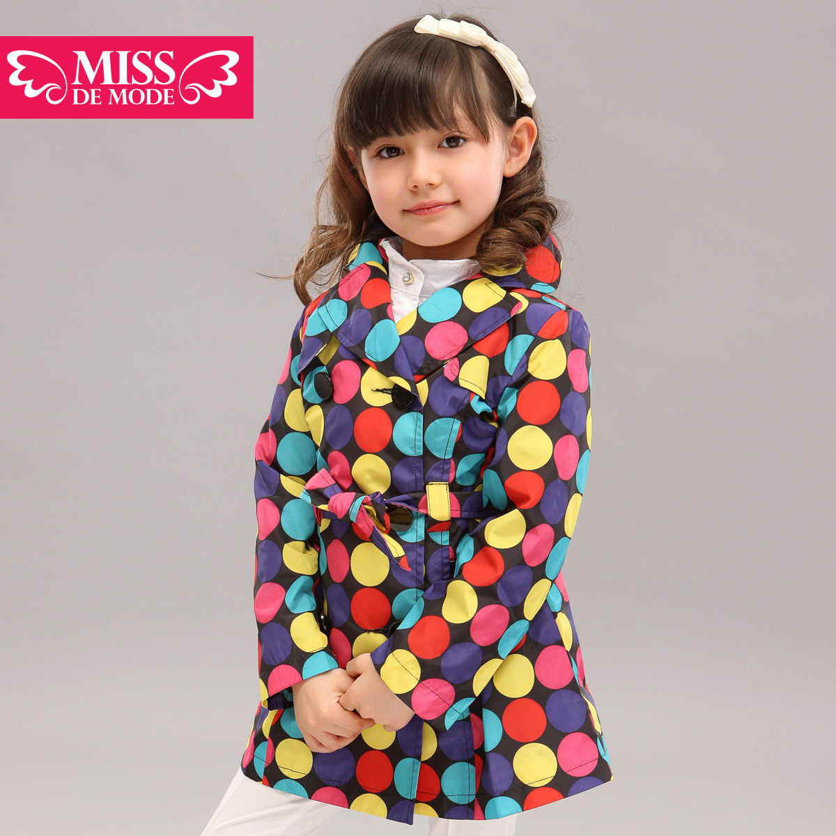 Children's clothing female child pull style multicolour polka dot trench outerwear 2013 spring