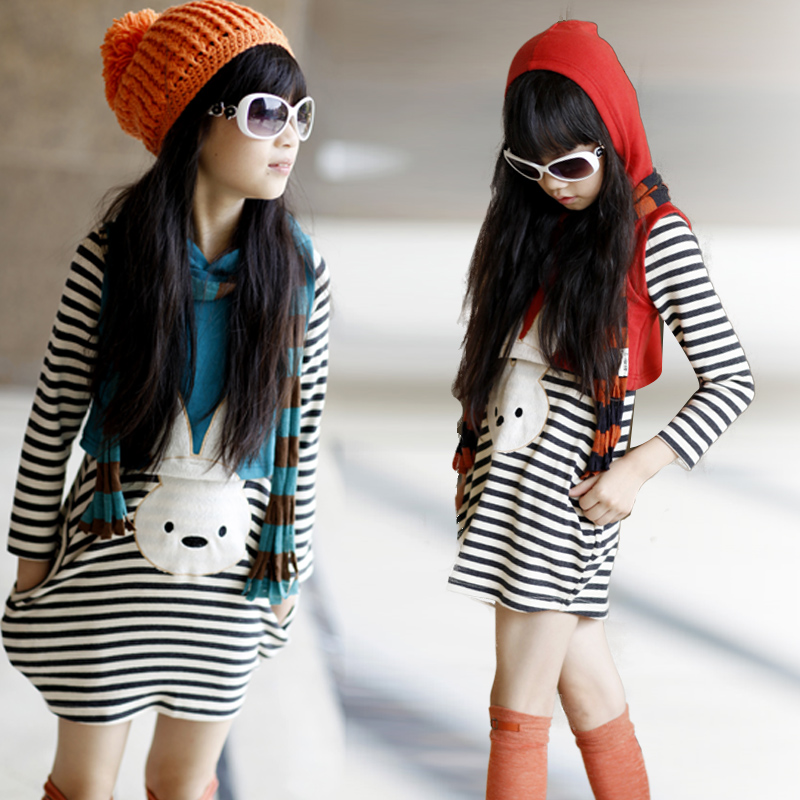 Children's clothing female child sleeveless with a hood short sweatshirt rabbit stripe t-shirt set