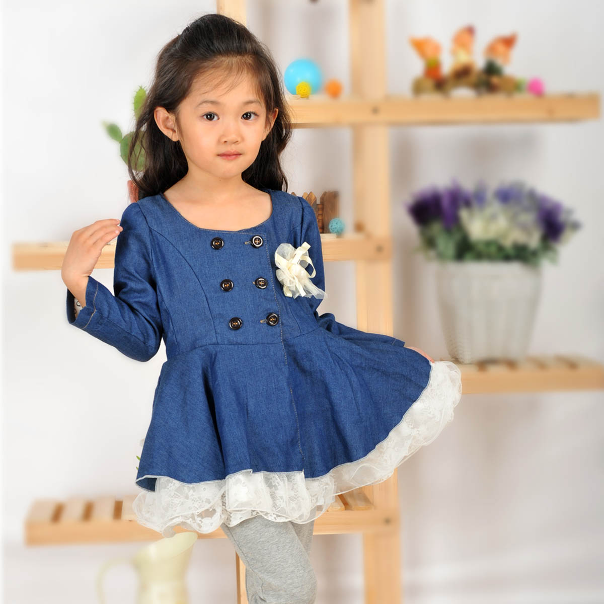 Children's clothing female child spring 2013 100% fashion solid color cotton short design female child denim outerwear