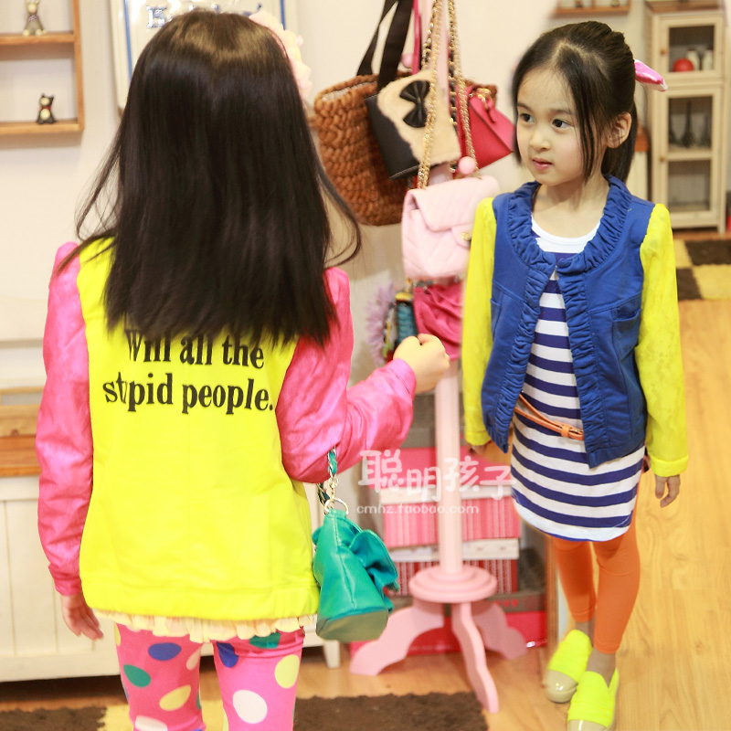 Children's clothing female child spring 2013 baby child outerwear color block decoration 219 cardigan female