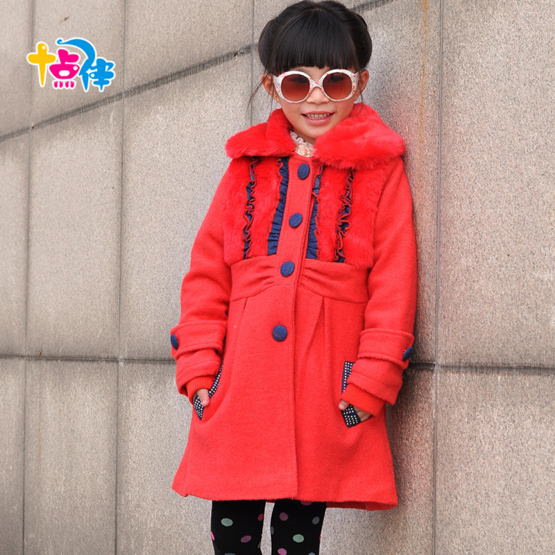 Children's clothing female child spring 2013 children spring child wool wool trench coat laciness