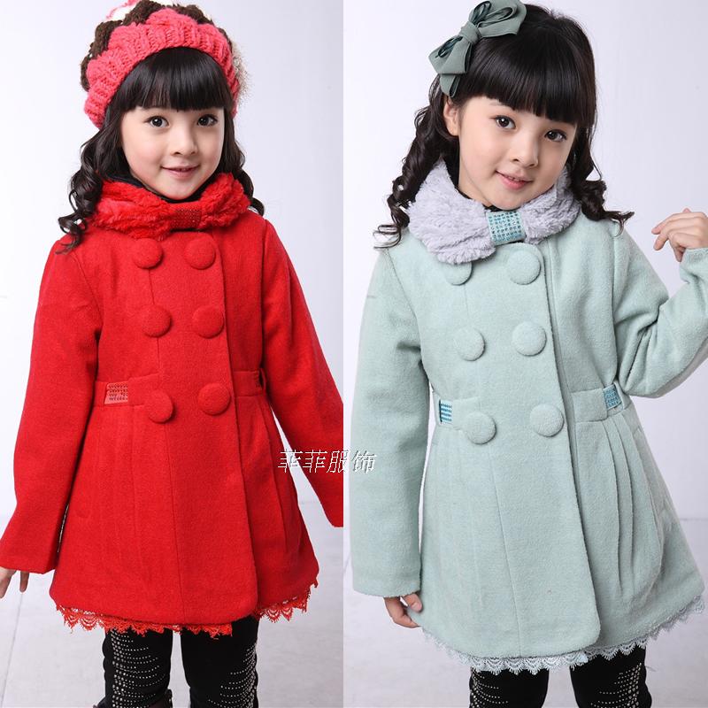 Children's clothing female child spring 2013 double breasted wool trench coat