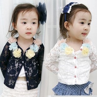 Children's clothing female child spring 2013 lace flower small cardigan outerwear