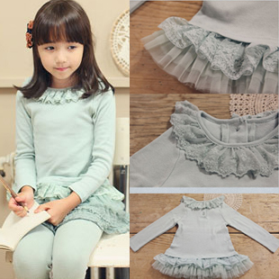 Children's clothing female child spring 2013 lace skirt laciness long-sleeve T-shirt 0307-a02 basic shirt FREE SHIPPING