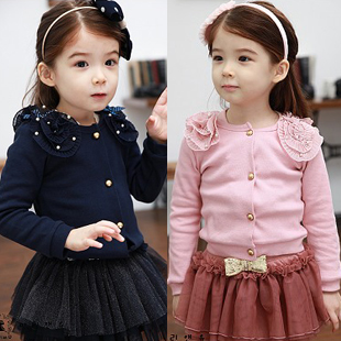 Children's clothing female child spring 2013 laciness beading long-sleeve cardigan j93 Free Shipping