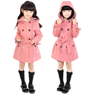 Children's clothing female child spring 2013 outerwear child hooded double breasted female child trench