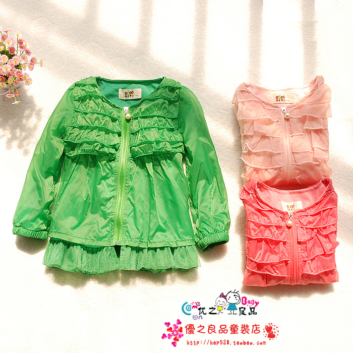 Children's clothing female child spring 2013 recovers the child baby outerwear cardigan short design trench lace