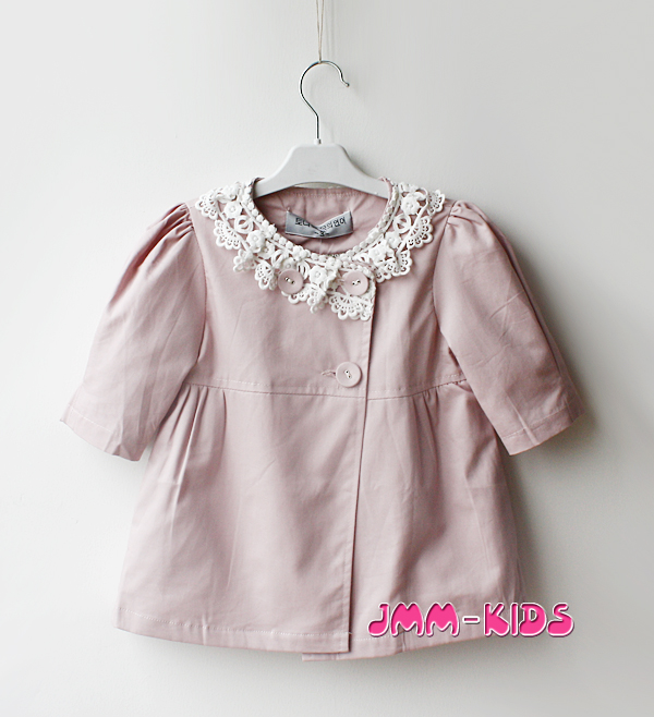 Children's clothing female child spring and autumn 100% cotton half sleeve trench lace collar cute shirt outerwear w0016