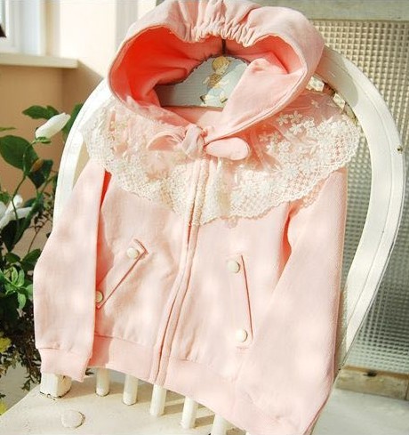Children's clothing female child spring and autumn 2012 with a hood lace decoration small sweatshirt cardigan princess coat