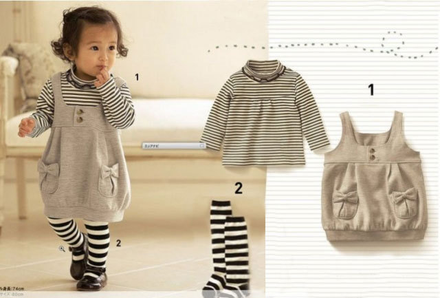 Children's clothing female child spring and autumn 2013 baby spring stripe t-shirt casual tank dress black and white socks set