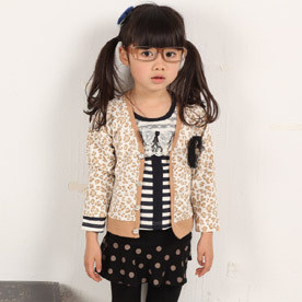 Children's clothing female child spring and autumn slim corsage leopard print short design long-sleeve coat sweatshirt cardigan
