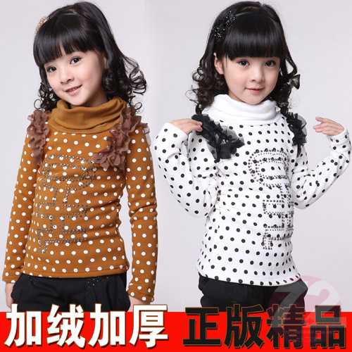 Children's clothing female child spring basic fleece shirt child fleece plus velvet thickening thermal
