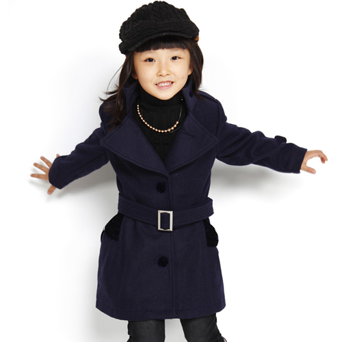 Children's clothing female child spring belt wool coat outerwear trench long design 5141161