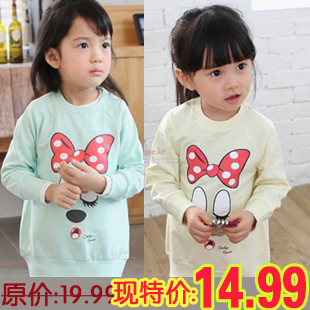 Children's clothing female child spring bow cartoon pullover long-sleeve T-shirt 0206-q01 FREE SHIPPING