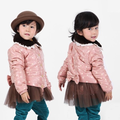 Children's clothing female child spring child cotton-padded jacket baby gauze dot bow collar maomao wadded jacket outerwear