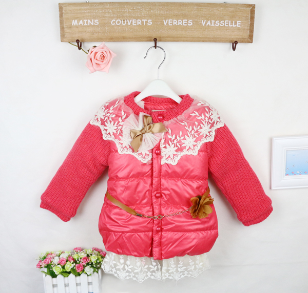 Children's clothing female child spring child cotton-padded jacket lace decoration butterfly orange dress wadded jacket