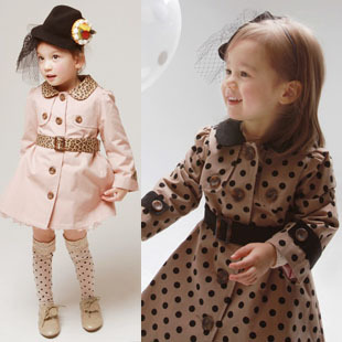 Children's clothing female child spring dot overcoat trench outerwear
