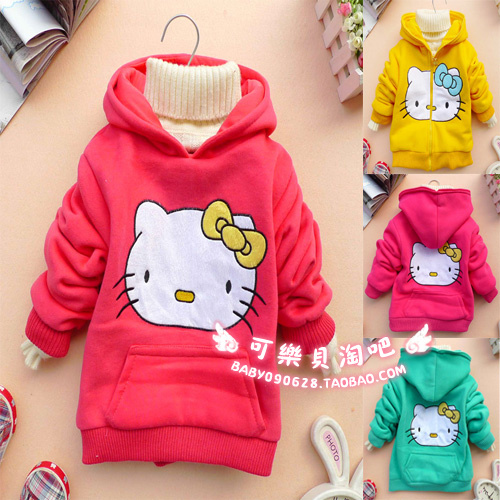 Children's clothing female child spring kitty cat thickening sweatshirt reversible hoodie outerwear