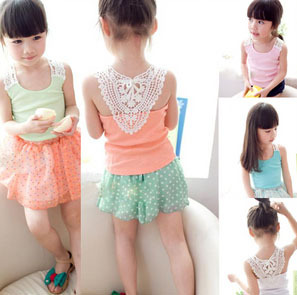 Children's clothing female child summer 2013 girls clothing lace child vest basic shirt