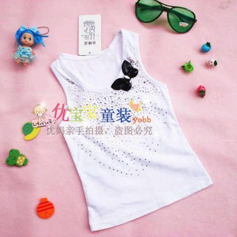 - children's clothing female child summer children princess vest rhinestone bow girl vest white