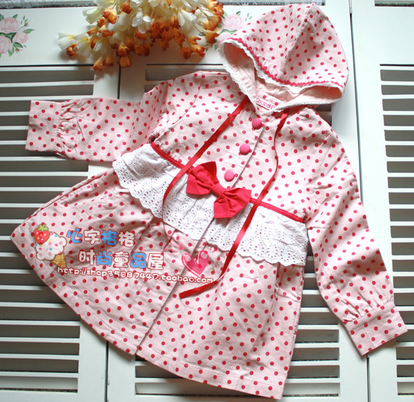Children's clothing female child sweet bow princess 100% cotton trench outerwear