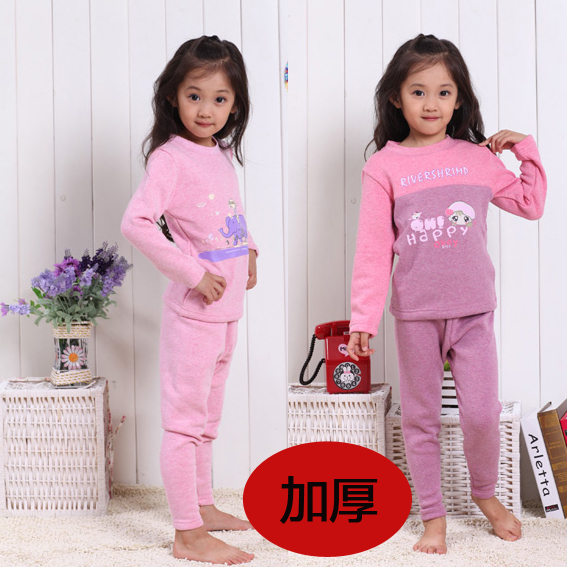 Children's clothing female child thermal underwear set child thickening underwear color block decoration underwear