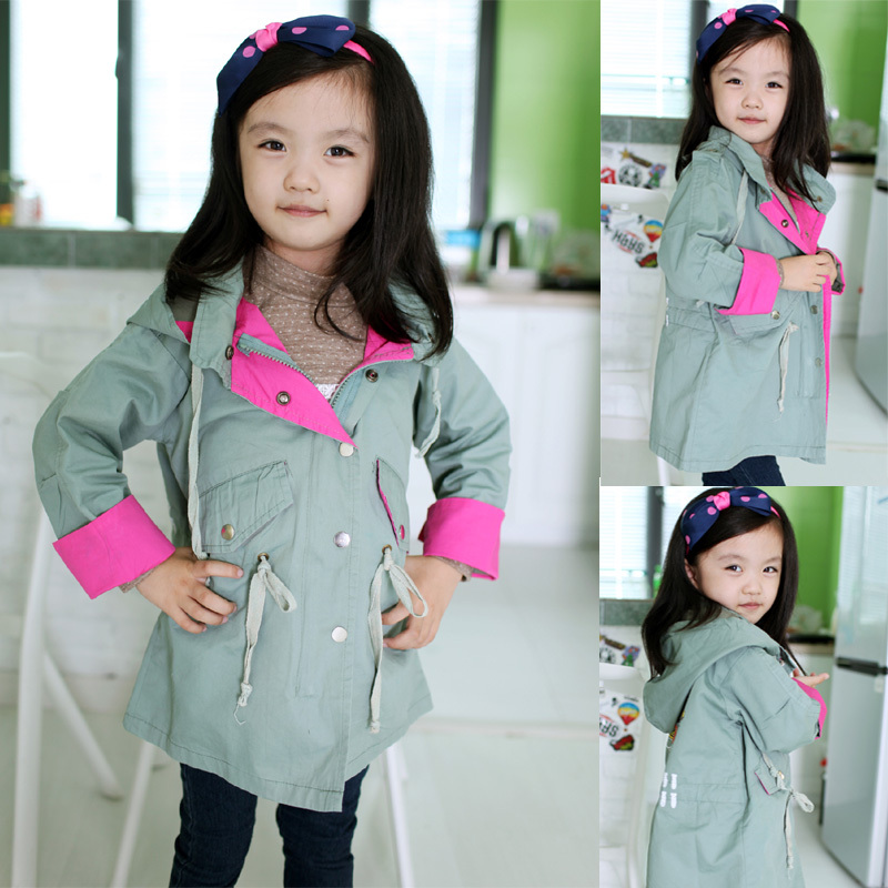 Children's clothing female child trench 2012 autumn child with a hood windproof outerwear top outerwear