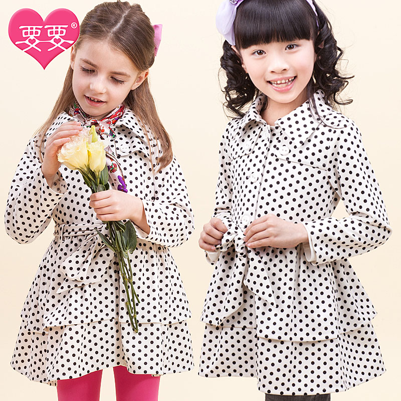 Children's clothing female child trench 2013 spring outerwear princess child trench dot