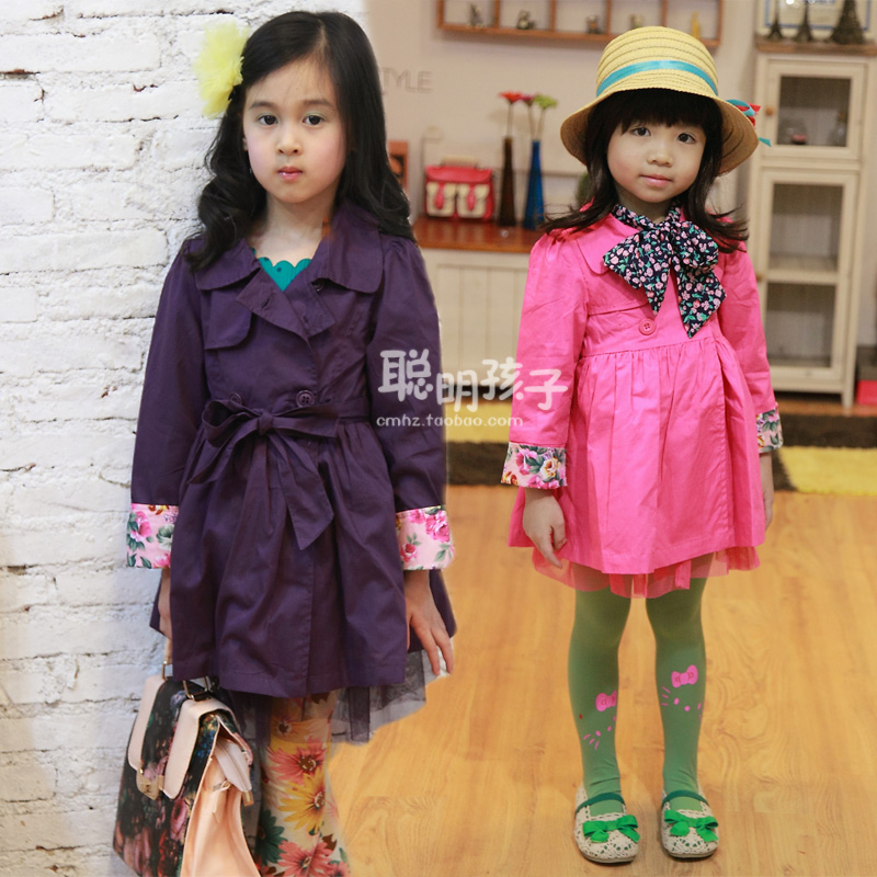 Children's clothing female child trench outerwear 2013 spring child outerwear baby dual long-sleeve cardigan 2414