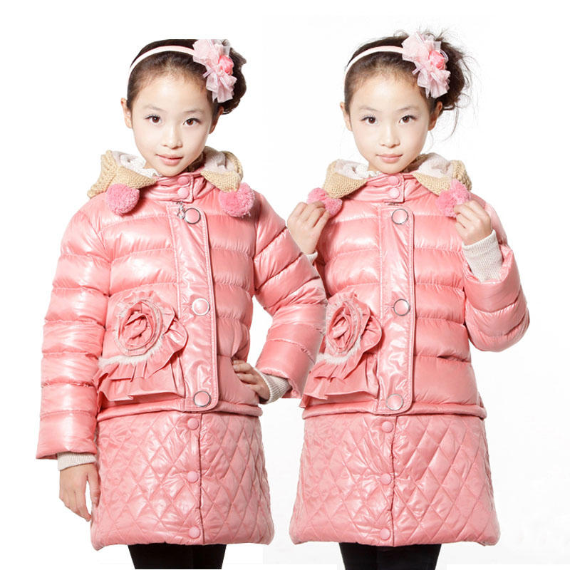 Children's clothing female child trench twinset winter long-sleeve hooded trench outerwear short skirt set all-match girls